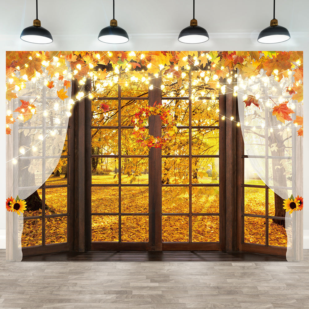 Fall Windowsill Backdrop Autumn Forest Photography Background