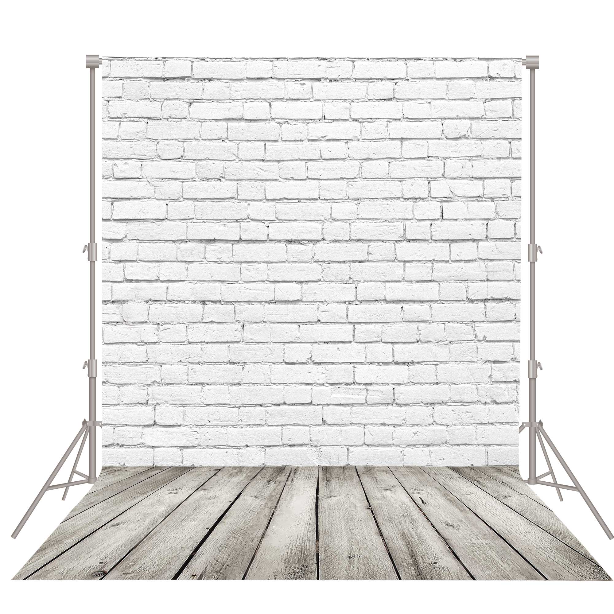 White Brick Retro Wooden Floor Photography Backdrop for Portrait Photo Studio Background