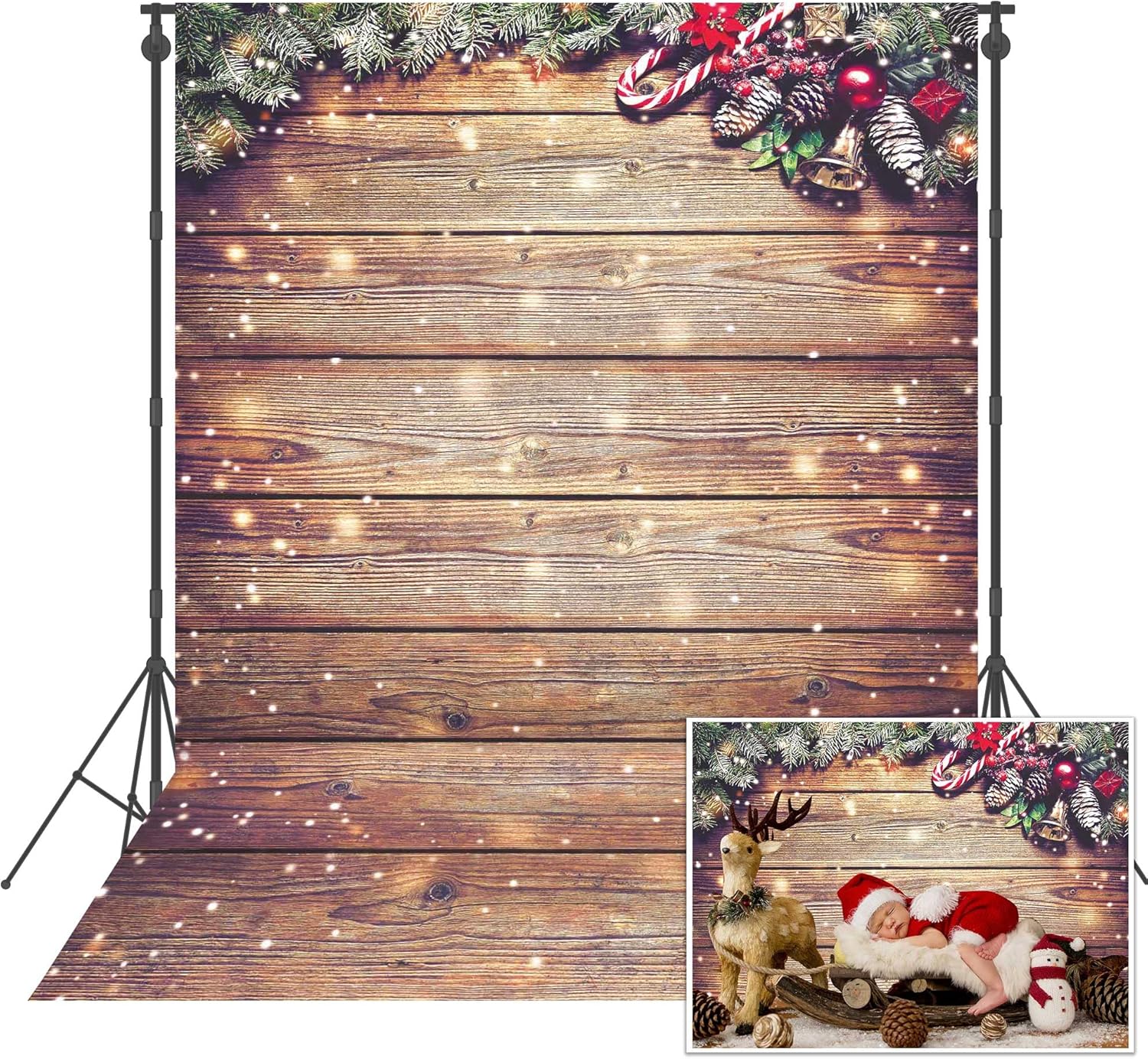 Christmas Wood Wall Backdrop Vintage Wooden Floor Rustic Barn for Photography Background