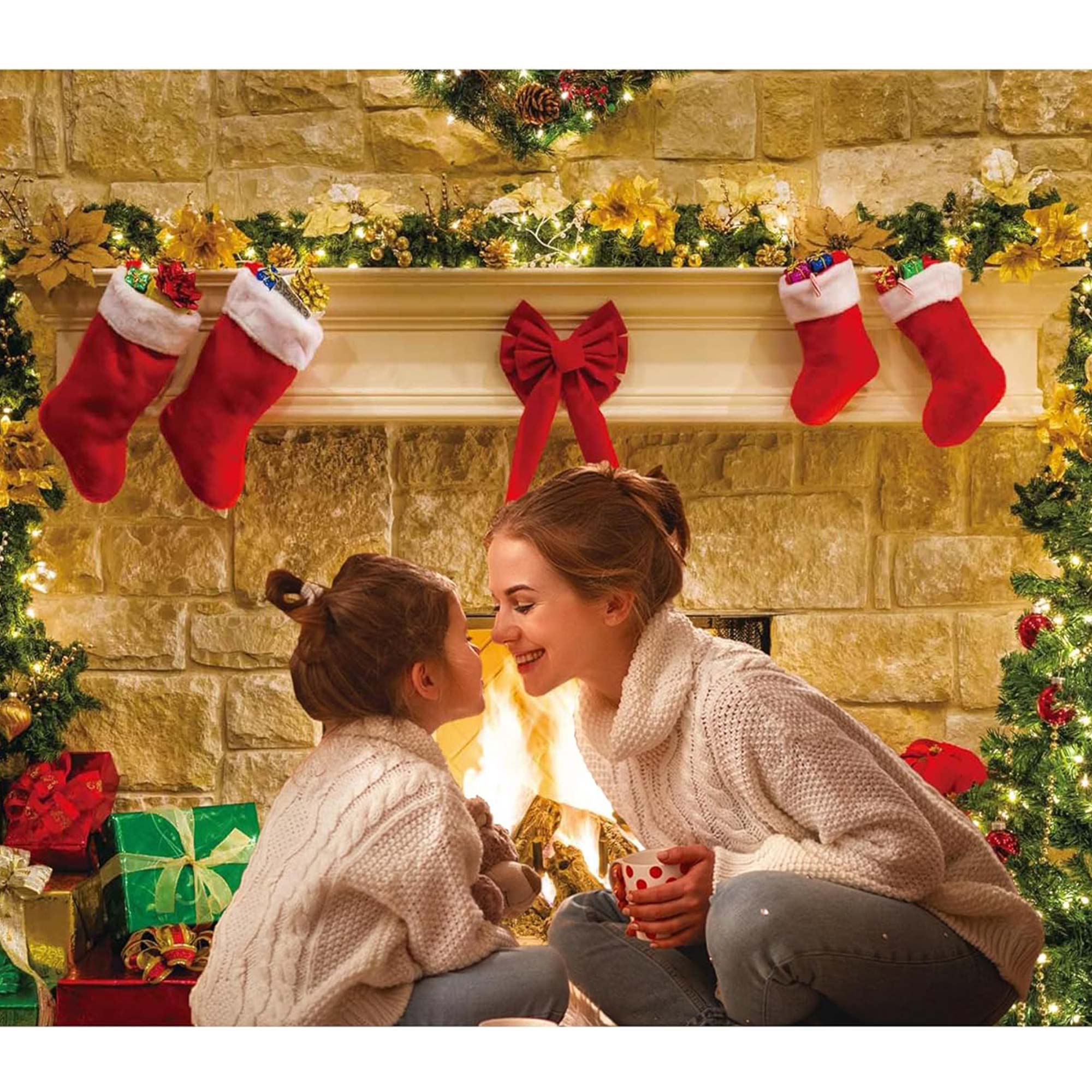 Christmas Fireplace Backdrop Photo Background Decorations