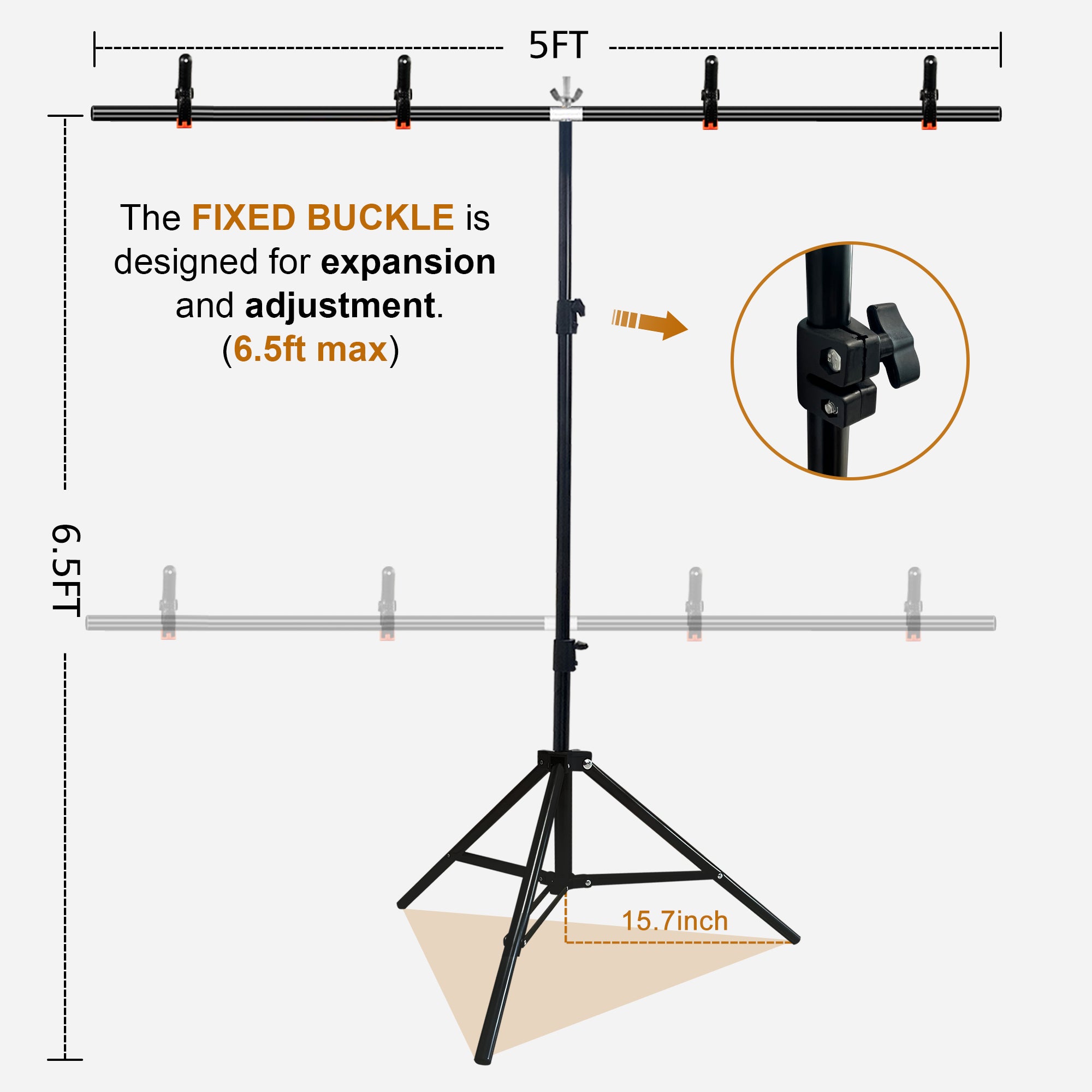 6.5 x 5ft T-Shaped Backdrop Stand with Abstract Grey 5x6.5ft Professional Photography Backdrop,Adjustable Backdrop Stand Kit with 4 Spring Clamps,Portable Handbag (2 in 1)