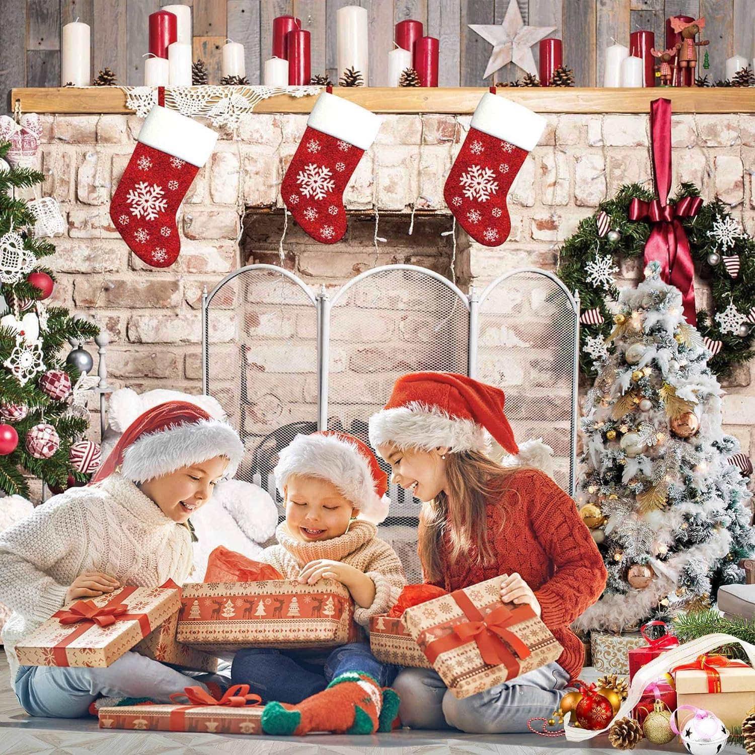 Christmas Fireplace Backdrop for Photography Decorations Party Photo Background