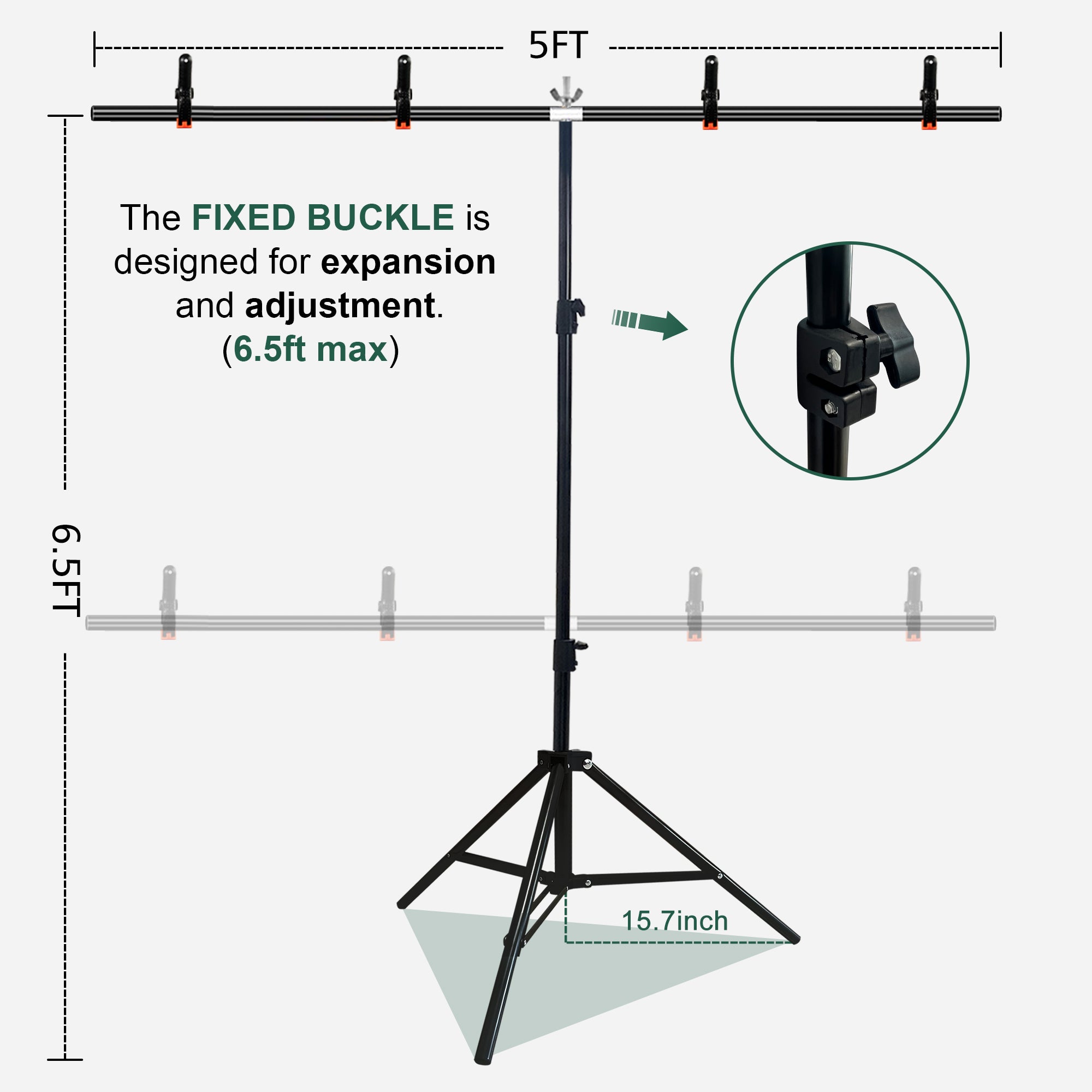 6.5 x 5ft T-Shaped Backdrop Stand with Abstract Green 5x6.5ft Professional Photography Backdrop,Adjustable Backdrop Stand Kit with 4 Spring Clamps,Portable Handbag (2 in 1)