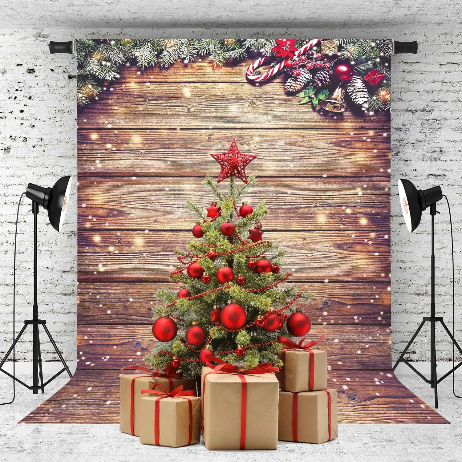 Christmas Wood Wall Backdrop Vintage Wooden Floor Rustic Barn for Photography Background