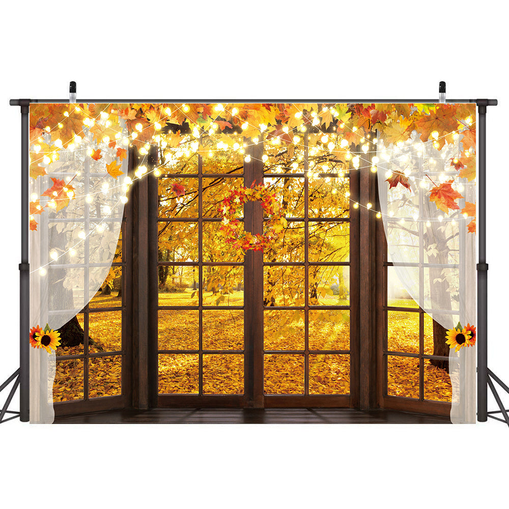 Fall Windowsill Backdrop Autumn Forest Photography Background