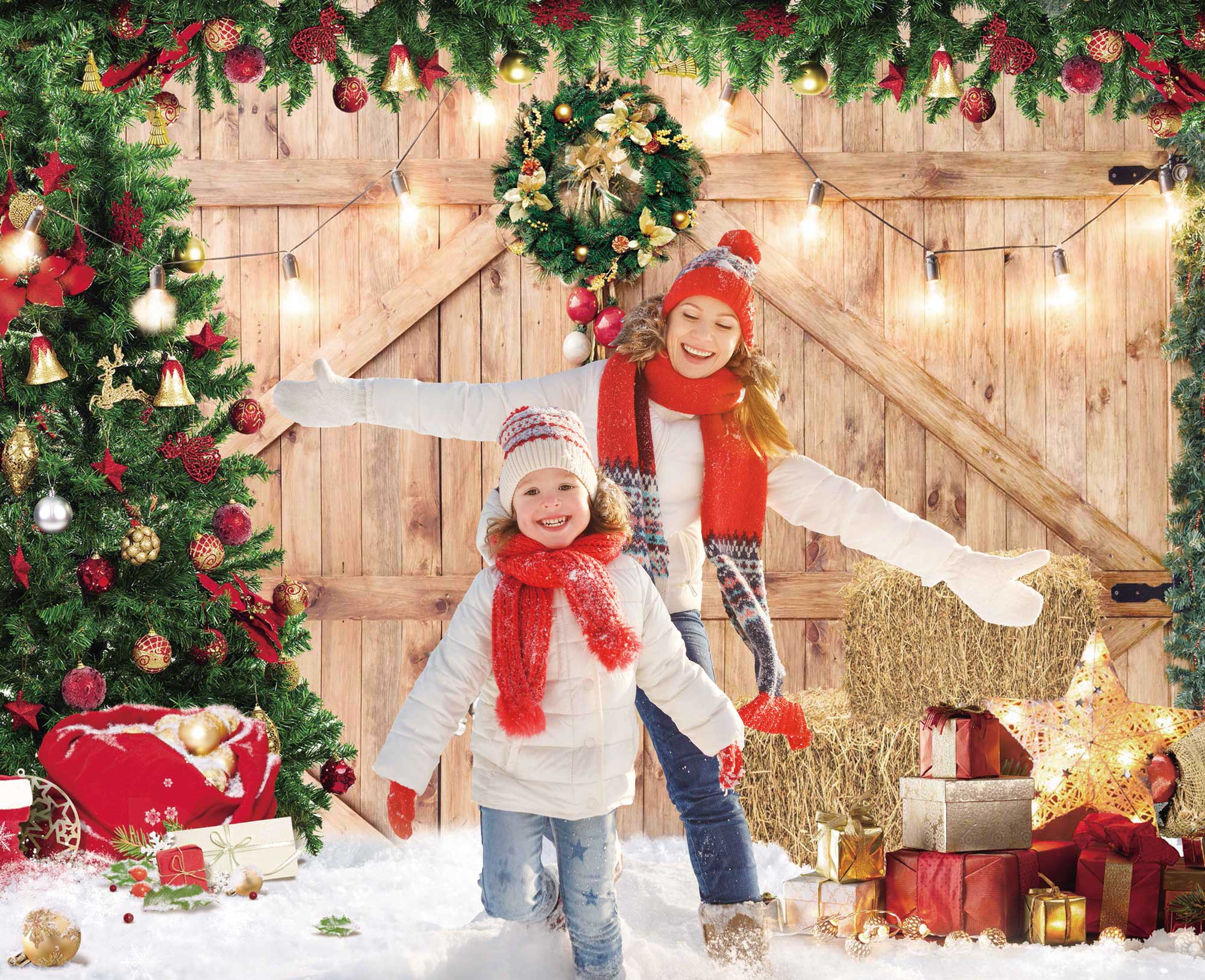 Christmas Barn Wood Door Backdrop for Photography Decorations Supplies