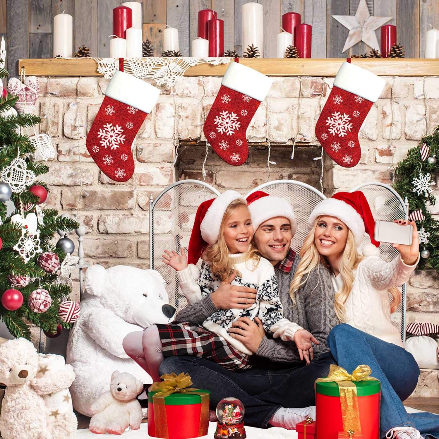 Christmas Fireplace Backdrop for Photography Decorations Party Photo Background