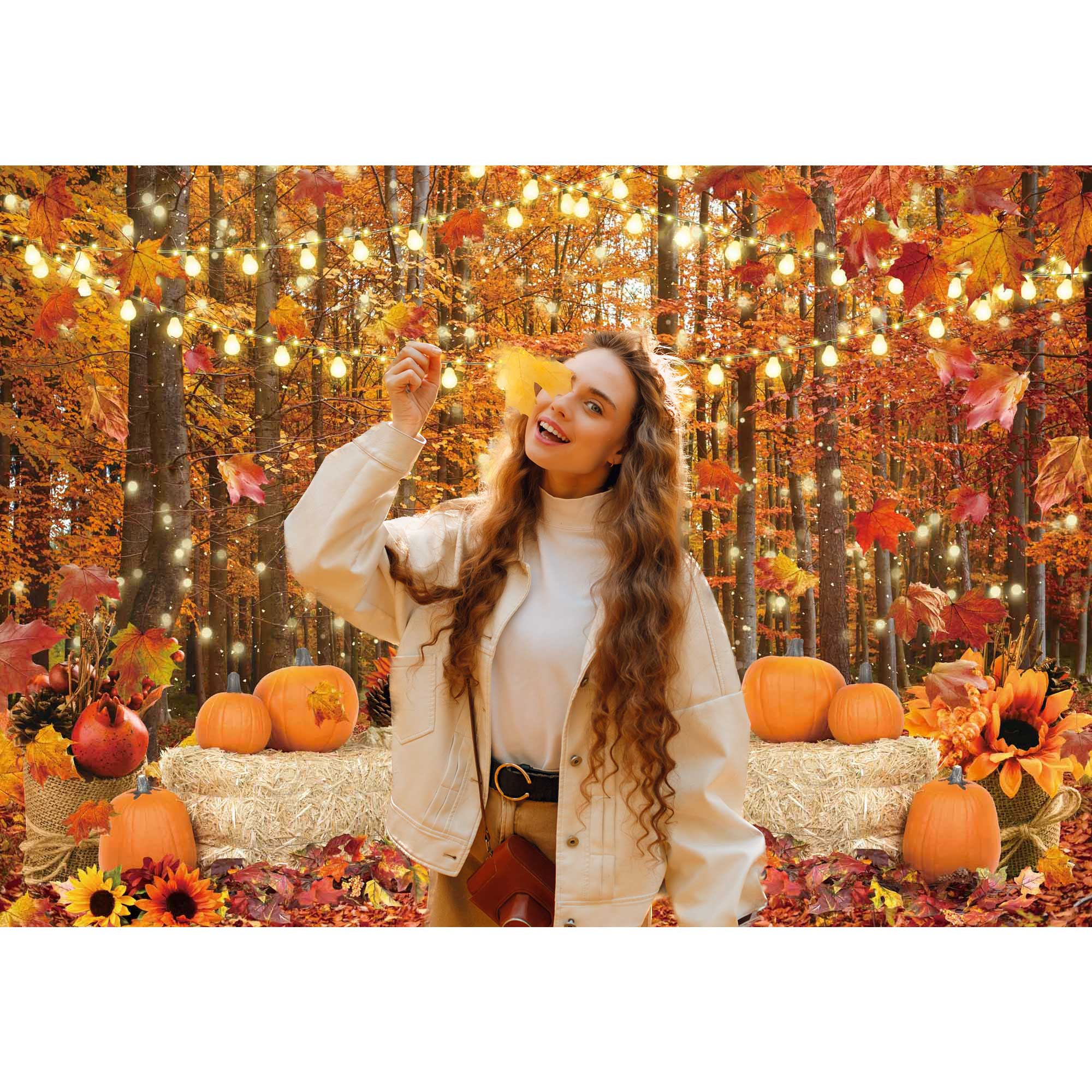 Fall Backdrop Autumn Forest Leaves Pumpkins Photography Background