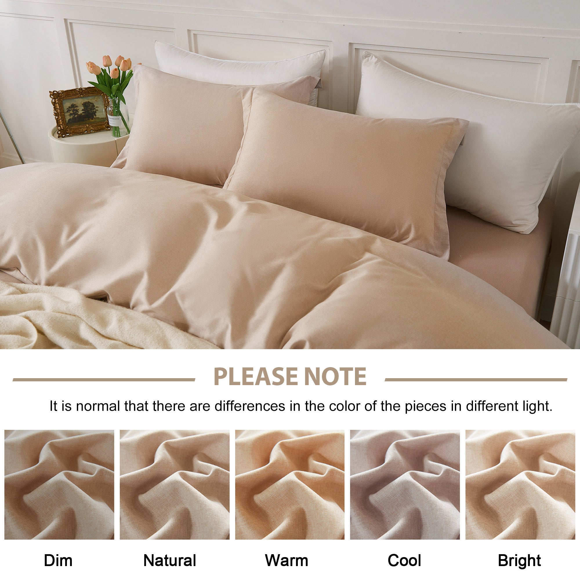 Premium Linen Textured Queen Size Duvet Cover Set - Bedding Sets 3 Pieces, Cream Beige,Thicker and Soft, with Zipper Closure and Corner Ties (Comforter Not Included)