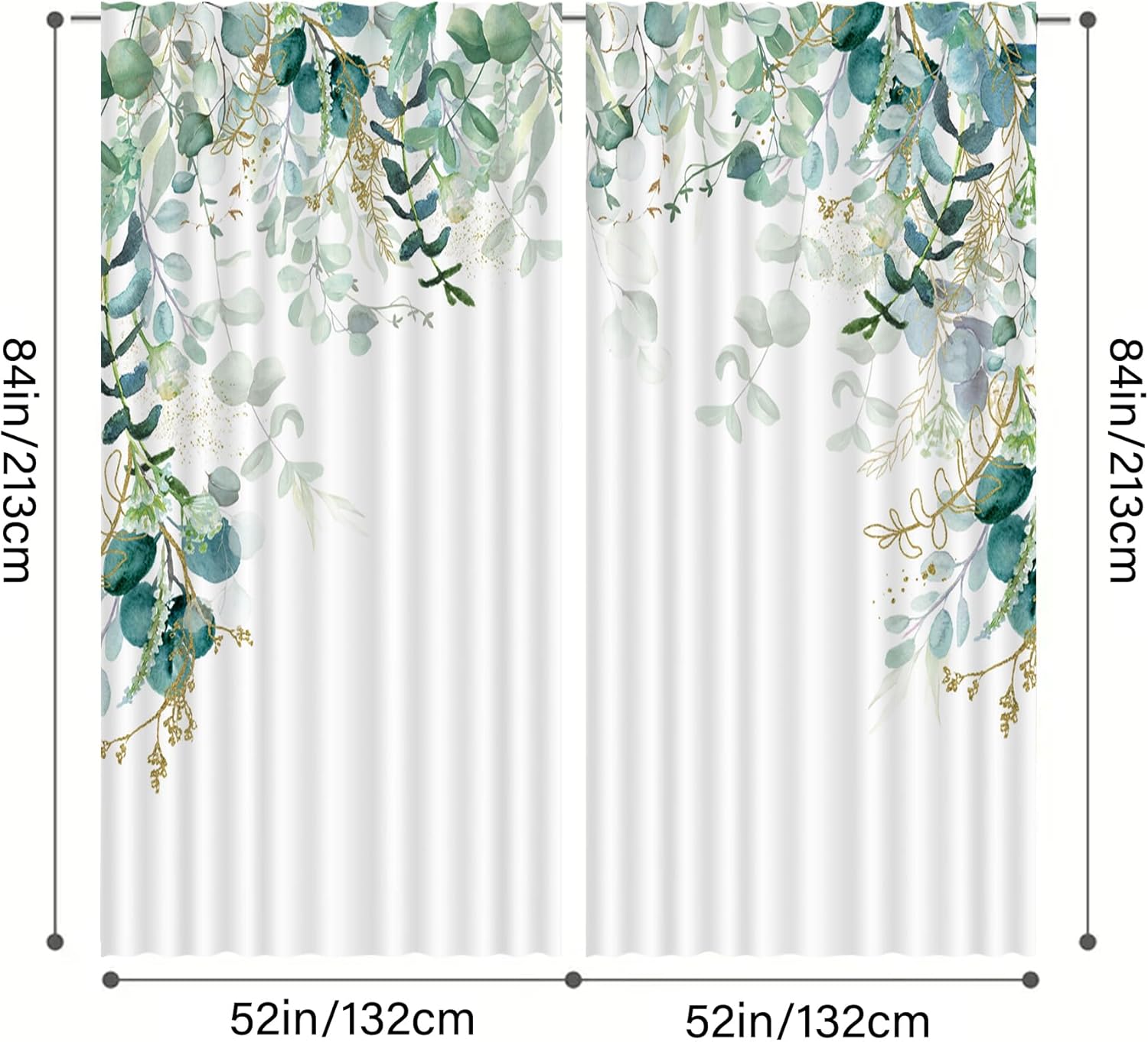 Green Leaves Living Room Curtain 84 inches Floral Curtain