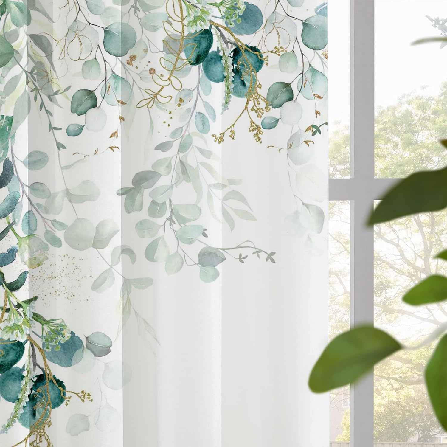 Green Leaves Living Room Curtain 84 inches Floral Curtain