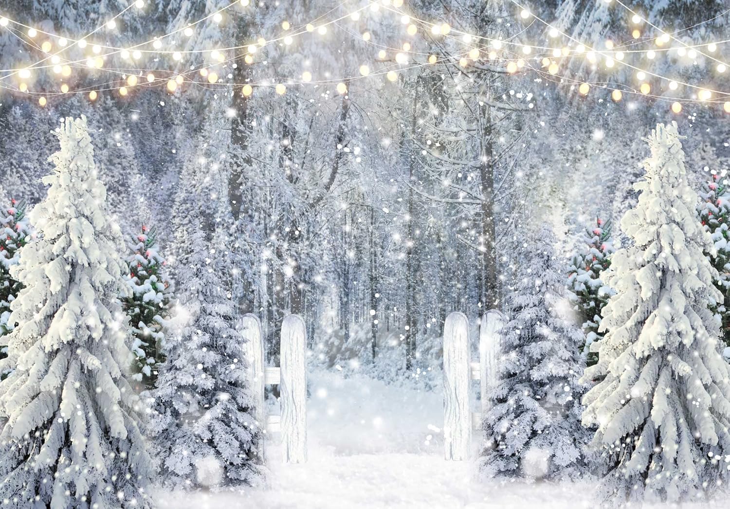 Winter White Snowy Forest Backdrop for Photography Christmas Glitter Wonderland Background