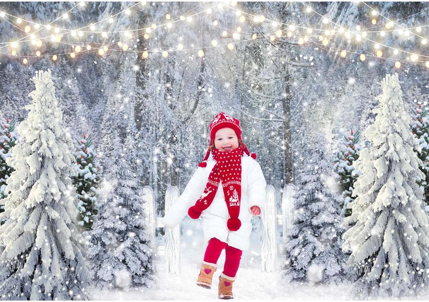 Winter White Snowy Forest Backdrop for Photography Christmas Glitter Wonderland Background