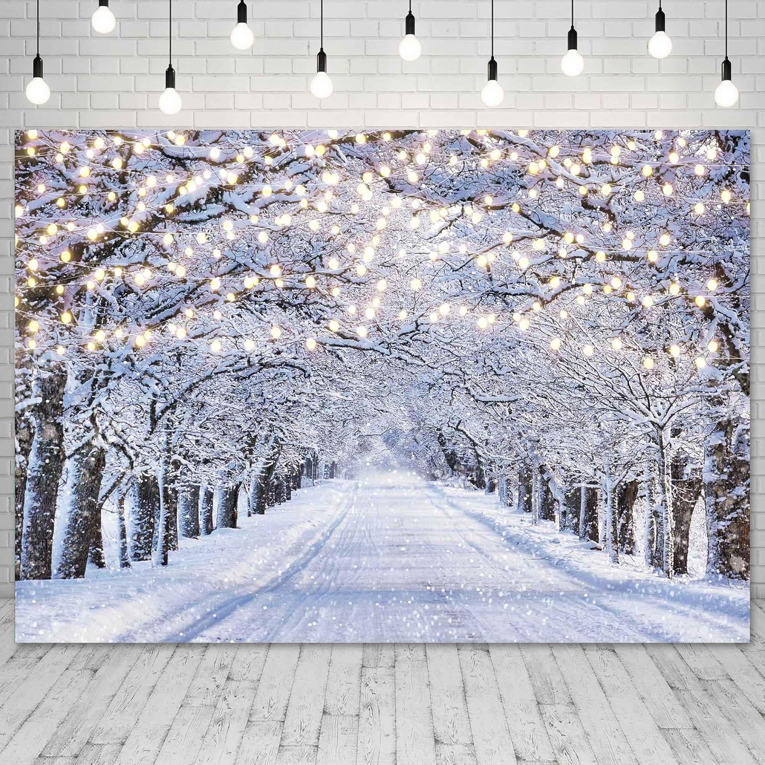 Winter Scene Photo Backdrop Wonderland Snowflake Glitter Snow Landscape Tree Background